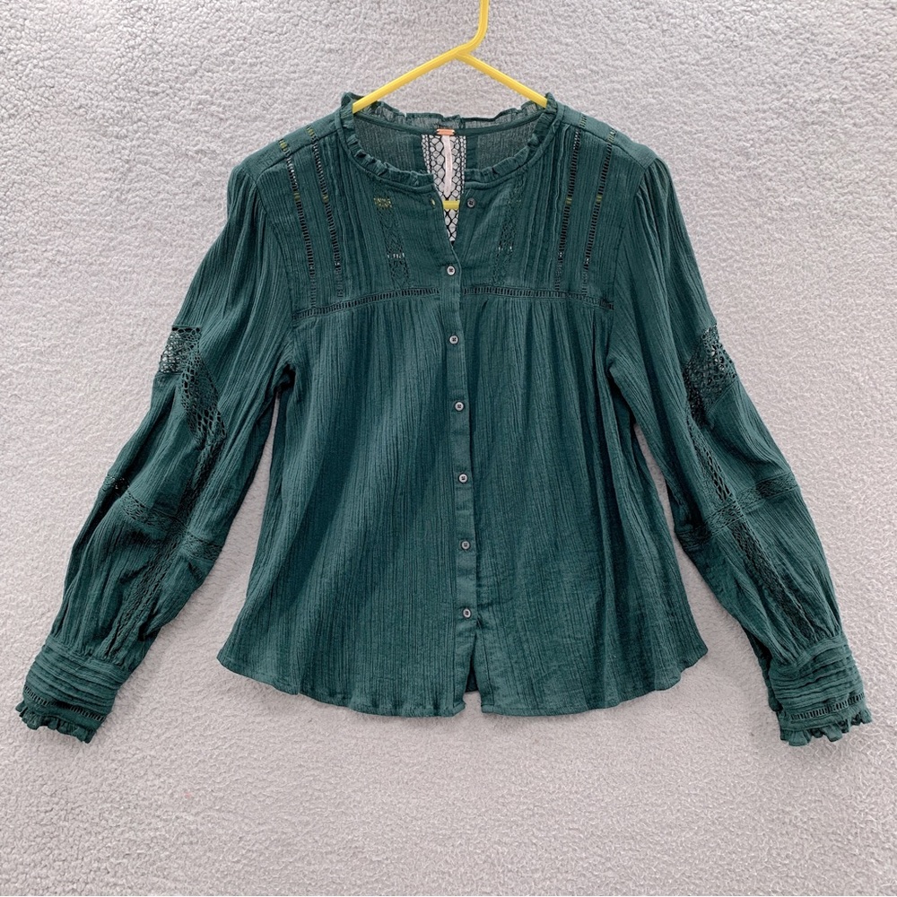 Free People Green Boho Crochet Lace Blouse - Small